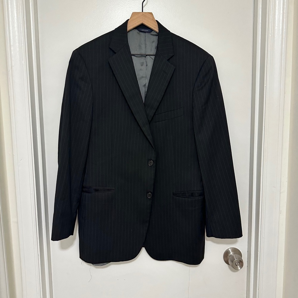 Brooks Brothers | 1818 Madison Black Pinstripe 100% Wool Blazer Suit Jacket, 41R